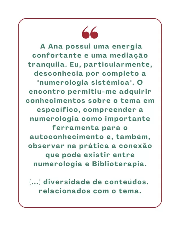 encontros de numerologia e biblioterapia | avaliação anónima pós-encontros